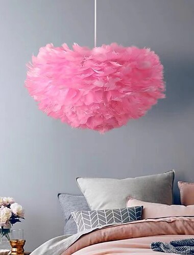  led hanglamp struisvogelveren slaapkamer snoer verstelbaar 3000-6000k 30cm veer kroonluchter romantische decoratieve hangende plafondlamp armatuur voor meisjeskamer slaapkamer