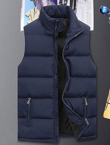  Men's Winter Coat Winter Jacket Puffer Vest Gilet Quilted Vest Cardigan Sports & Outdoor Polyester Warm Black Red Blue Green Vest