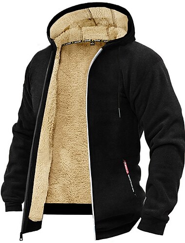  Herren Zip Hoodie Kapuzenjacke Sweatjacke Sherpa Schwarz Weiß Wein Armeegrün Marineblau Mit Kapuze Feste Farbe Zip Cool Basic Brautkleider schlicht Winter Bekleidung Kapuzenpullover Sweatshirts