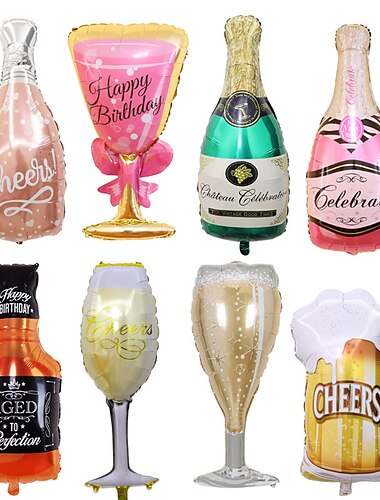  2 pièces grande bouteille de champagne feuille d'aluminium ballon décoration d'anniversaire ballon en verre de vin articles de fête gobelet ballon à membrane en aluminium