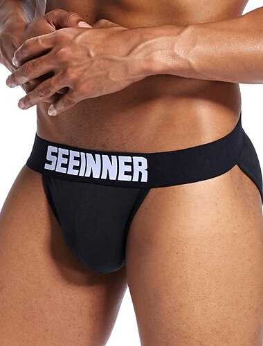  Voor heren 1 pak Basic slipje Slip Katoen Antibacterieel Waterdicht Brief Medium Taille Zwart Wit