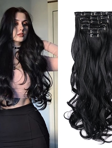  clip nelle estensioni dei capelli 22 pollici posticci 7 pezzi/set clip sull'estensione dei capelli fibra sintetica resistente al calore per le donne uso quotidiano capelli make clip estensioni dei