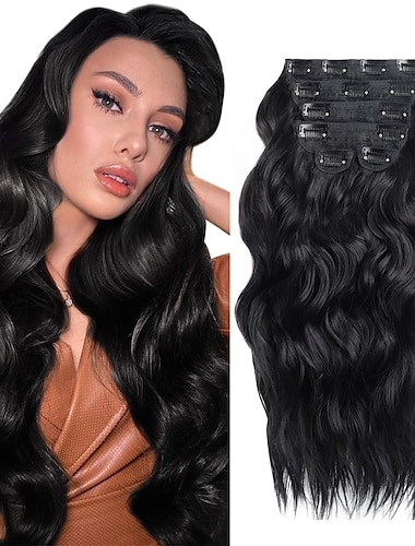  clip dans les extensions de cheveux 6pcs clip ins extensions de cheveux noirs naturels corps ondulés bouclés clip dans les extensions de cheveux de vrais cheveux humains sentiment clip sur coudre dans