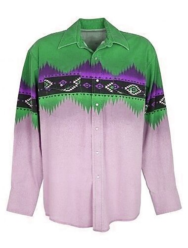  Voor heren Tribal Grafische prints Geometrie Overhemd Westers overhemd Cowboyshirt Lange mouw Modieus Ontwerper Casual Dagelijks Buiten Herfst winter Strijkijzer Afdrukken Button-omlaag blauw Zee