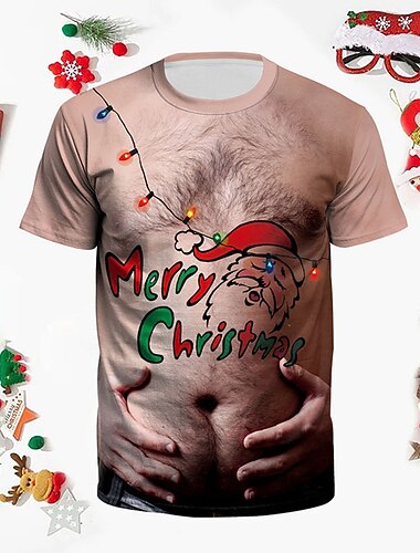  vánoční pánské tričko tričko Santa Claus grafické potisky posádka krk růžová 3D tisk venkovní potisk s krátkým rukávem oblečení oblečení sportovní návrhář ležérní hrubý