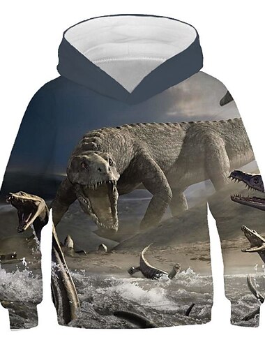  Infantil Para Meninos Moletom Dinossauro Manga Longa Outono Inverno Moda Legal Algodão Casual