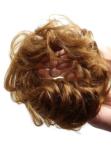  moño desordenado cabello humano scrunchie instantáneo up-do donut moño rizado postizos ondulados para mujeres (# 8 marrón / castaño claro)