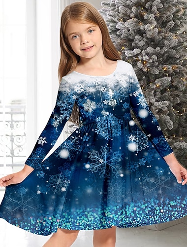  kinderkleidung Mädchen Weihnachtsoutfit Kleid Schneeflockenkleid Schneeflocke Langarm Casual Rundhalsausschnitt bezaubernd Täglich Polyester Übers Knie Casual kleid Schaukelkleid A Linie Kleid Herbst