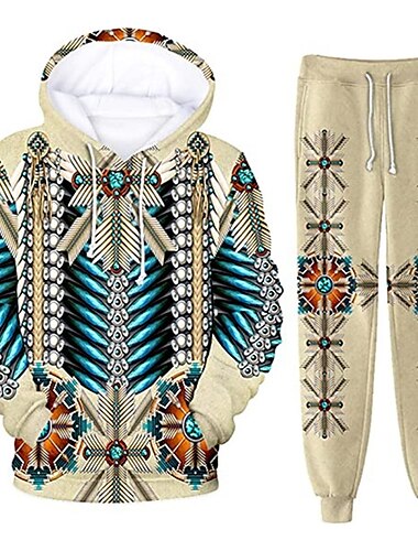  Hombre Graphic Lobo Estilo Bohemio 2 piezas Conjuntos de sudaderas 3D Chándal Sudaderas Manga Larga Pantalones largos Con Capucha Ropa de calle Design Básico Deporte Casual Deportes Estampado
