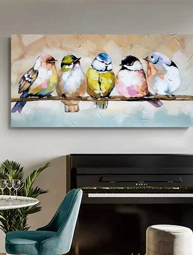  Pintura al óleo pintada a mano hecha a mano, arte de pared, figura de pájaro abstracta, pintura para decoración del hogar, lienzo enrollado, sin marco, sin estirar
