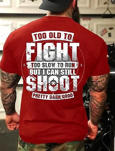  Herren Buchstabe Zu alt zum Kämpfen T Shirt Grafischen T-Shirt 100% Baumwolle Kurzarm Grafik Hemd Schwarz Wein Rote Bequemes T-Shirt Straße Ferien Modedesigner-Kleidung