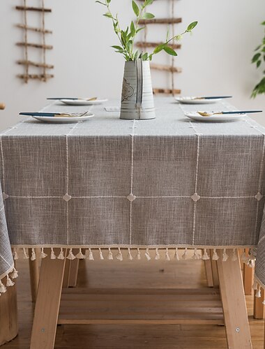  Rustikale Gitter-Tischdecke, Baumwoll-Leinen, graue rechteckige Tischdecken für Küche, Essen, Party, Urlaub, Buffet