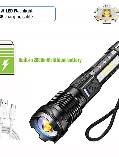  high-power led oplaadbare zaklamp met 30w lampkralen draagbare zaklamp 7 verlichtingsmodi zoombaar waterdicht campinglicht