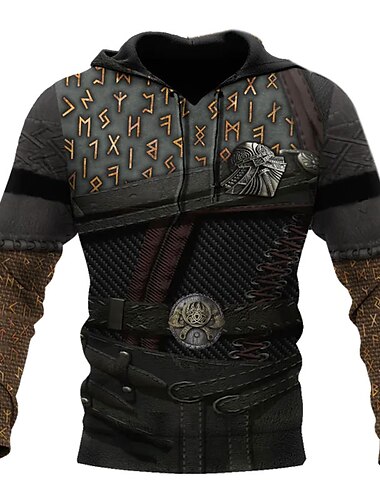  Hombre Estampados Vikingo Sudadera Sudaderas Sudadera Con Capucha Manga Larga Sudadera con capucha Con Capucha Ropa de calle Impresión 3D Diario Deportes Negro Estampado Primavera & Otoño Diseñador