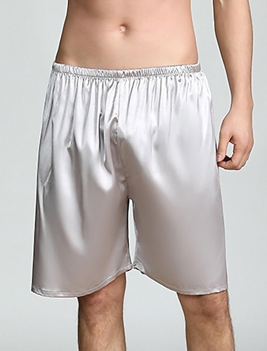  Hombre Pijama Bóxers de seda Pantalones cortos de pijama 1 pc Color puro Lujo Suave Hogar Playa Seda sintética Poliéster Transpirable Bermudas Retro Básico Primavera Verano Plata Negro puro