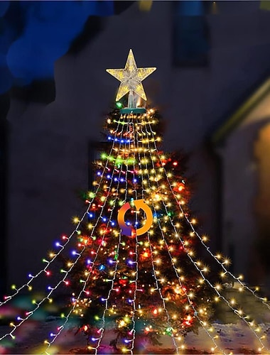  Decorazioni per Albero di Natale Luci a Stringa 2M/6.56FT x 8 Linee con Anello 280LED Facili da Installare Luci a Stringa di Natale con 8 Modalità Decorazioni di Natale Esterno Interno per Albero di