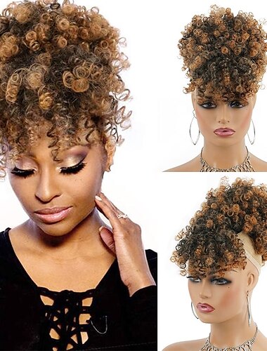  cola de caballo con cordón afro puff con clip de pelo rizado rizado en flequillo extensiones de cabello de cola de caballo corta postizos updo para mujeres negras