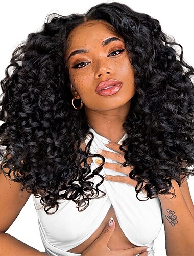  Curly Lace Front Wigs Pre Plucked Lace Front Wigs Curly Hair Synthetic Lace Front Wig Glueless Big Curly Wigs for Black Women Natural Black Color