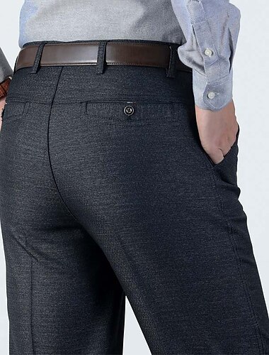  Men's Dress Pants Trousers Casual Pants Pocket Straight Leg Plain Wedding Office Business Stylish Formal Smoky gray Black High Waist Micro-elastic
