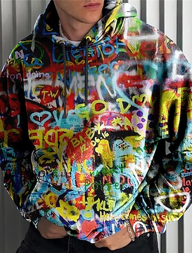  Męskie Litera Wzory graficzne Bluza z Kapturem Z kapturem Bluzy Bluza z kapturem Długi rękaw Bluza z kapturem Kaptur Moda miejska Druk 3D Codzienny Sport Żółty Niebieski Nadruk Wiosna i jesień