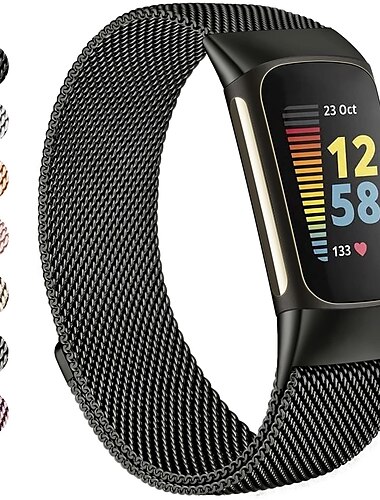  Correa de Smartwatch Compatible con Fitbit Charge 5 Acero Inoxidable Reloj inteligente Correa Elástico cierre magnético Correa Milanesa Reemplazo Pulsera