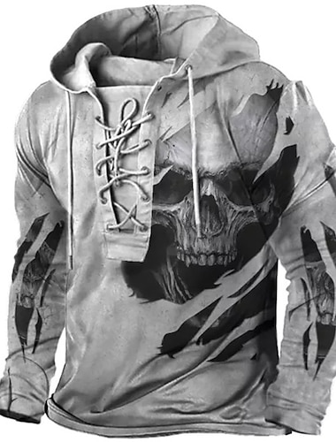  Hombre Sudadera Con Capucha Pull-over Gris Con Capucha Cráneos Estampados Acordonado Estampado Casual Diario Deportes Impresión 3D Ropa de calle Design Básico Primavera & Otoño Ropa Sudaderas con