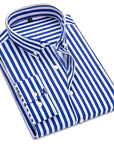  Herren Oberhemd Hemd Kragenhemd Bügelfreies Hemd Schwarz Weiß Rote Marineblau Langarm Gestreift Kragen Frühling Sommer Hochzeit Arbeit Bekleidung