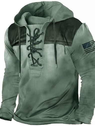  Hombre Bloque de color Estampados Sudadera Sudaderas Sudadera Con Capucha Manga Larga Sudadera con capucha Con Capucha Ropa de calle Impresión 3D Deporte Diario Deportes Verde Ejército Acordonado