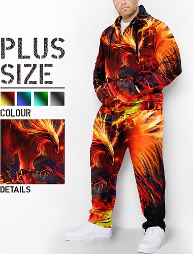  Hombre Graphic Fénix 2 piezas Conjuntos de sudaderas 3D Sudadera Chándal Conjunto de tallas grandes Manga Larga Pantalones largos Con Capucha Moda Design Casual Diario Deportes Noche Impresión 3D