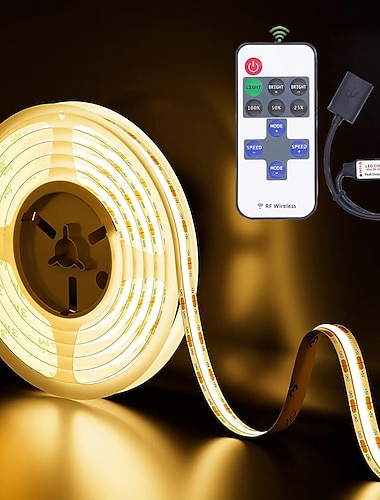  شريط إضاءة ليد usb cob 5v 1-4m عكس الضوء 300led / m cri85 مع rf وحدة تحكم عن بعد في التلفزيون الخلفية شريط مرن مصباح تحت الخزانة لإضاءة DIY في غرف النوم والمطابخ والمنازل