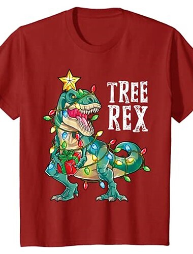  Barn Gutt Jul T skjorte T-skjorte Dyr Bokstaver Dinosaur Kortermet Crewneck Barn Topp Julegaver Mote Bedårende Sommer Grønn 3-12 år