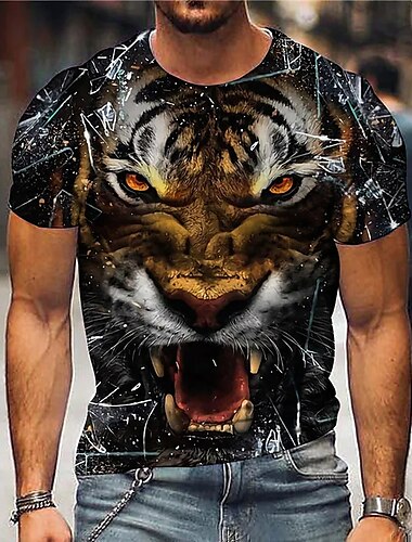  Herren Unisex Tiermotiv Tiger Grafikdrucke T Shirt Kurzarm T-Shirt 3D-Druck Rundhalsausschnitt Hemd Designer Lässig Große Größen Täglich Ferien Schwarz Weiß Gelb Sommer Bekleidung S M L XL XXL 3XL 4XL