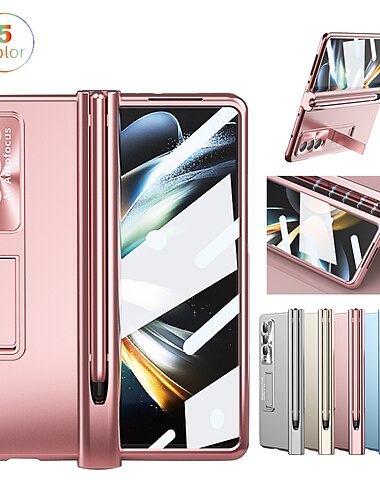  teléfono Funda Para Samsung galaxia Z Fold 5 Z Fold 4 Z Fold 3 Funda Trasera Protector de lente de cámara Caballete con bolígrafo S Color sólido Vidrio Templado ordenador personal Metal