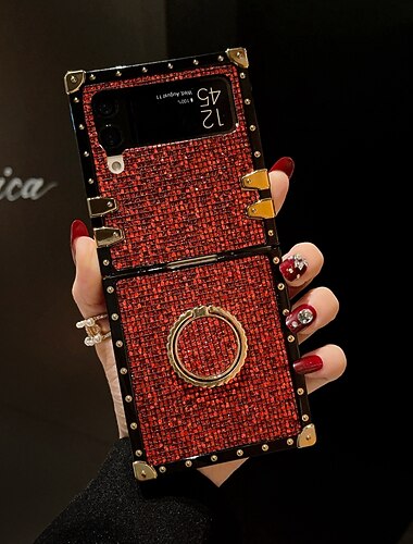  telefon Carcasă Pro Samsung Galaxy Z Flip 5 Z Flip 4 Z Flip 3 Pouzdro typu flip Flip Bling Držák na prsteny Třpytivý Křišťálový diamant PC