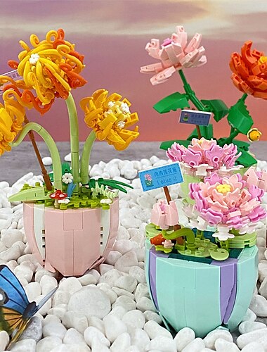  cadeaux pour la fête des femmes blocs de construction jouets, assemblage de blocs de construction de jouets de bricolage fleurs en pot petits cadeaux journal de la salle de fleurs chrysanthème vital
