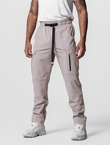  Men's Pocket Drawstring Split Solid Colored Breathable Soft Outdoor Athleisure Black White High Waist Micro-elastic