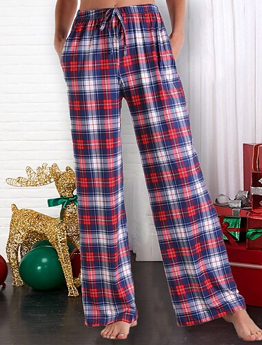  Mujer Pijamas Pantalones Cuadrícula / Cuadros Moda Confort Dulce Fiesta Hogar Navidad Algodón Pantalón largo Pantalón Verano Primavera Rosa Claro Negro
