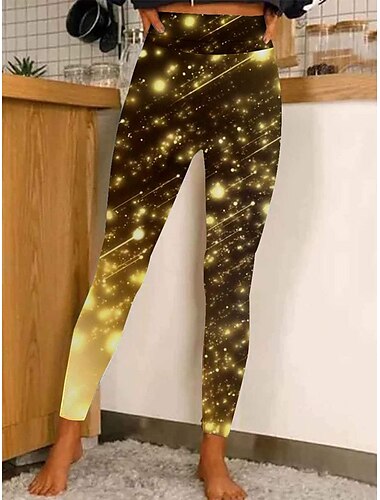  kvinners juleleggings stretchy glimt star fukttransporterende yoga fitness tennis tights stretchy spandex vintersport activewear cropped leggings