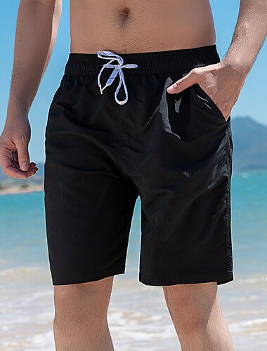  Herre Surf shorts Badeshorts Bermuda shorts Snørelukning Elastisk Talje Ensfarvet Komfort Åndbart Knælængde Afslappet Daglig Strand Mode Gade Sort Navyblå Mikroelastisk
