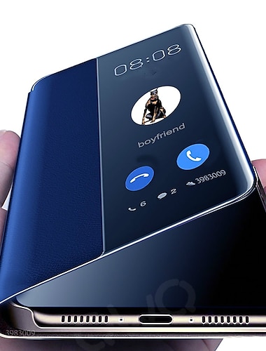  telefoon hoesje Voor Huawei P40 P30 P20 Mate 20 Pro Volledig hoesje Leren etui Fliphoes met venster Spiegel Automatisch slapen / ontwaken Effen PC PU-nahka