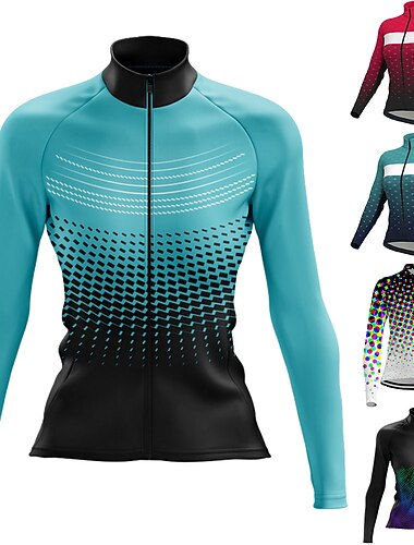 Mujer Maillot de Ciclismo A Lunares Manga Larga Bicicleta Maillot Camiseta con 3 bolsillos traseros MTB Bicicleta Montaña Ciclismo Carretera Secado rápido Bandas Reflectantes Bolsillo trasero