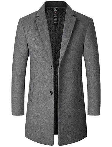  Herren Wintermantel Wollmantel Mantel Geschäft Freizeitskleidung Winter Wolle warm Draussen Oberbekleidung Bekleidung Modisch Warm-Ups Einfarbig Tasche Kargen Einreiher - 2 Knöpfe
