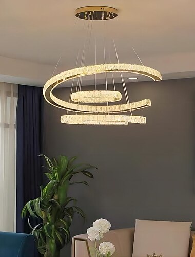  3-prstenový stmívatelný pandentní světelný křišťálový kruhový design lustr z nerezové oceli vrstvený umělecký styl formální styl galvanicky umělecký led 110-240v