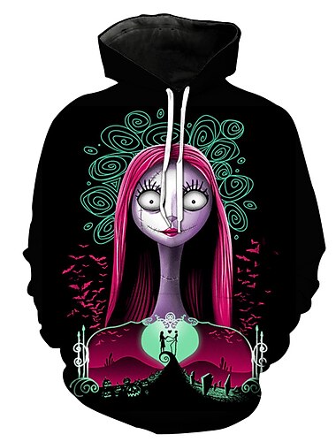  Jack Skellington Hattetrøje Tegneserie Manga Animé 3D Lomme foran Graphic Til Par Herre Dame Voksne 3D-utskrift Fritid / hverdag