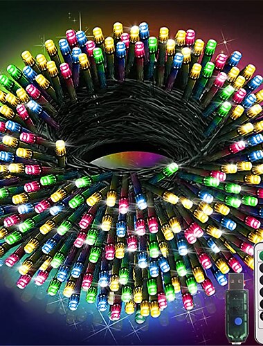  kerstverlichting fairy lichtslingers indoor outdoor usb met afstandsbediening 10m 20m donkergroen draad lichtslingers 100/200 leds 17key afstandsbediening cluster lichten vakantie lichten usb vakantie