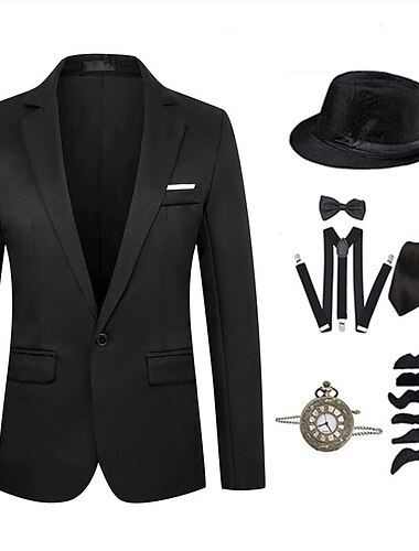  Anni Ruggenti Anni 1920 Ispirato al vintage Abiti Costume da festa Completi & Blazer Il grande Gatsby Gentiluomo Fibbia Tinta unica Senza colletto Costume Per uomo Halloween Mascherata Festa