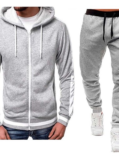  Herre Joggedress sweatsuit Hettegenser med glidelås Hettegenser Joggedresser Rød & Svart Svart + lys grå Mørk grå + lys grå Rød+Lysgrå Rød+mørk grå Med hette Fargeblokk Snorer 2 deler Sport