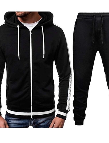  Voor heren Trainingspak sweatsuit Hoodie-sweatshirt met rits Hoodie jas Joggingpakken Rood & Zwart Zwart+Lichtgrijs Donkergrijs+Lichtgrijs Rood+Lichtgrijs Rood+Donkergrijs Capuchon Kleurenblok