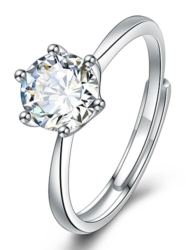  Ring Wedding Geometrical Silver Rhinestone S925 Sterling Silver Stylish Simple Luxury 1PC
