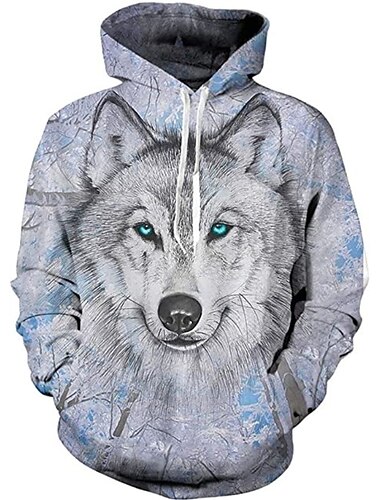  Herren Wolf Grafik-Drucke Hoodie Sweatshirt Kapuze Hoodies Pullover Hoodie Sweatshirt Kapuze Langarm Sweatshirt mit Kapuze Mit Kapuze Strassenmode 3D-Druck Täglich Sport Schwarz Blau Bedruckt